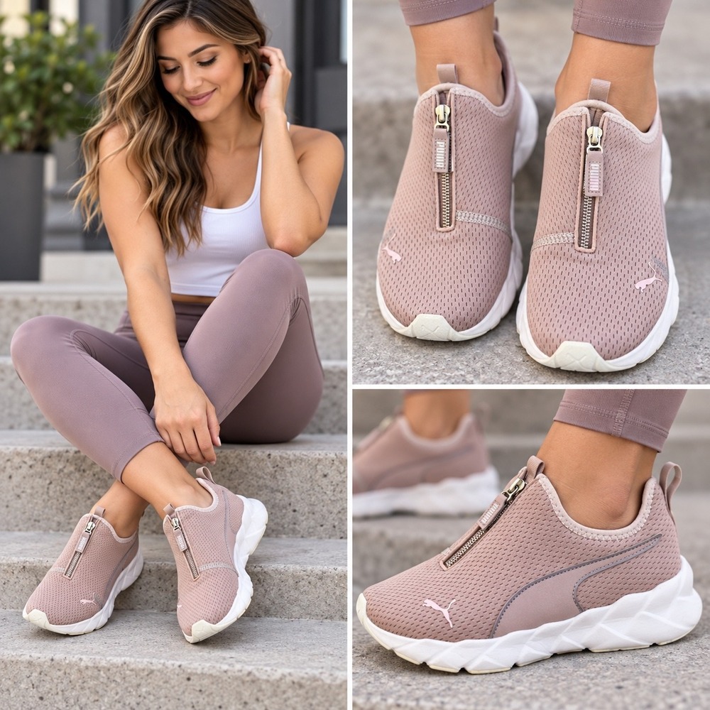 Puma Prowl Slip-On Zip Womens Training Shoes Mauve Pink 377502-01 Size 8